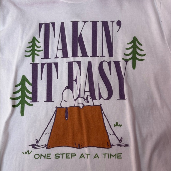 Peanuts women’s T-shirt sizeL short sleeve “Takin’ It Easy” “One Step at a Time” - Picture 2 of 6